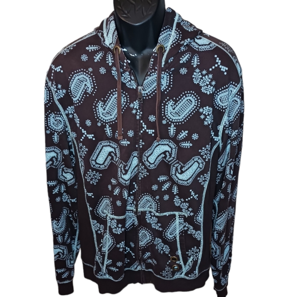 Puma Men's Large Full Zip Brown Sweatshirt Wuth Blue Paisley Vintage
